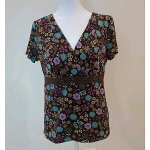 Charter Club Y2K Cap Sleeve M Top Floral Retro Crossover Lace Babydoll